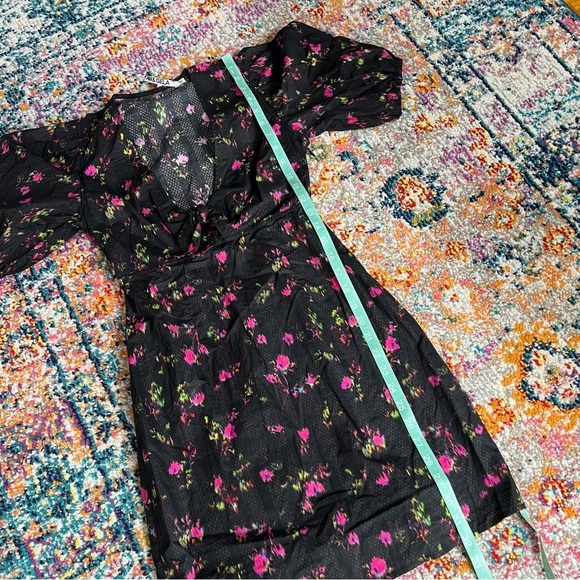 Pam & Gela Neon Ditsy Dress‎ Tie Front Puff Sleeve Mini sz P - Picture 16 of 16